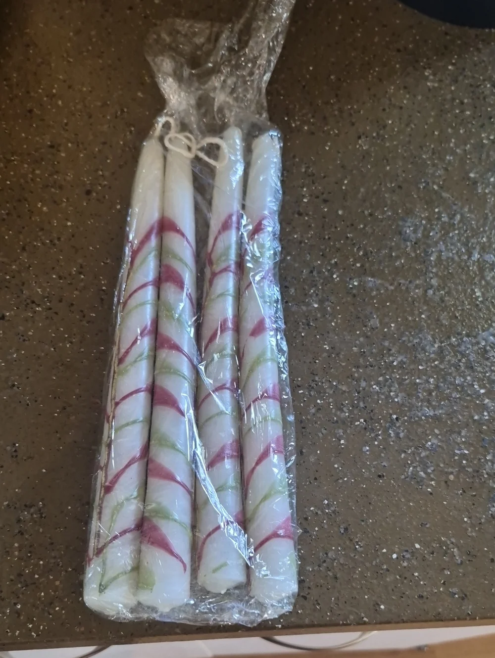 White Spiral Taper Candles with Pink and Green Swirl  10